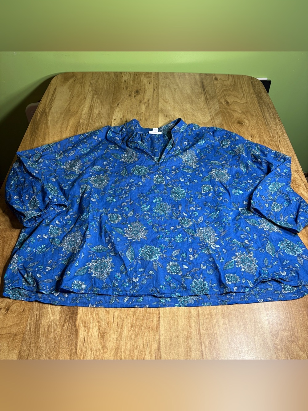 J Jill Blue Paisley Long Sleeve Lightweight Cotton Top Womens Size XL Petite